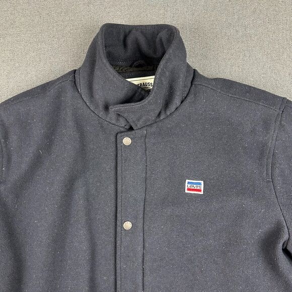 Levis Jacket Mens XL Navy Blue Fleece Sherpa Lined Full Zip Pockets Wool Blend - Picture 3 of 12